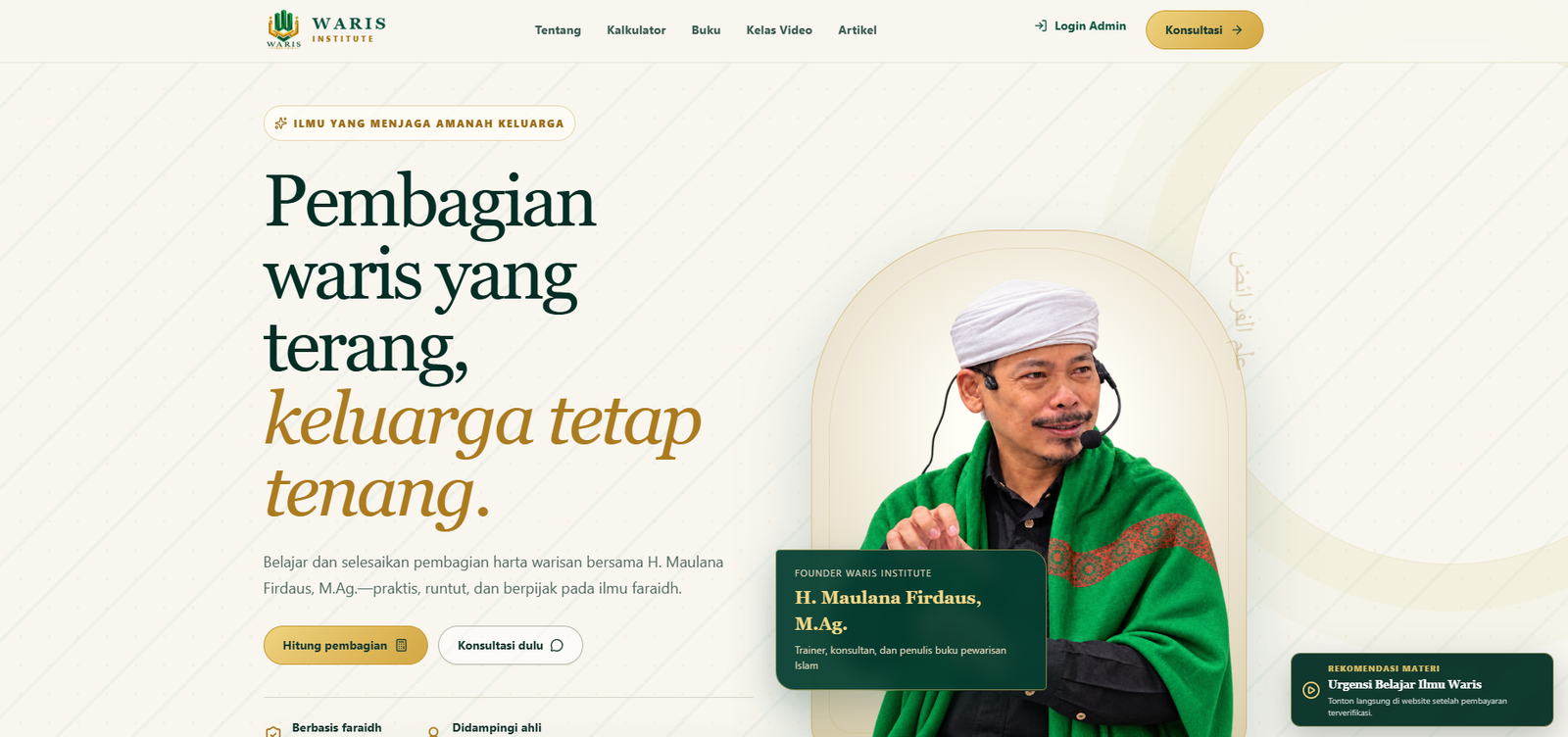 Tampilan website Waris Institute